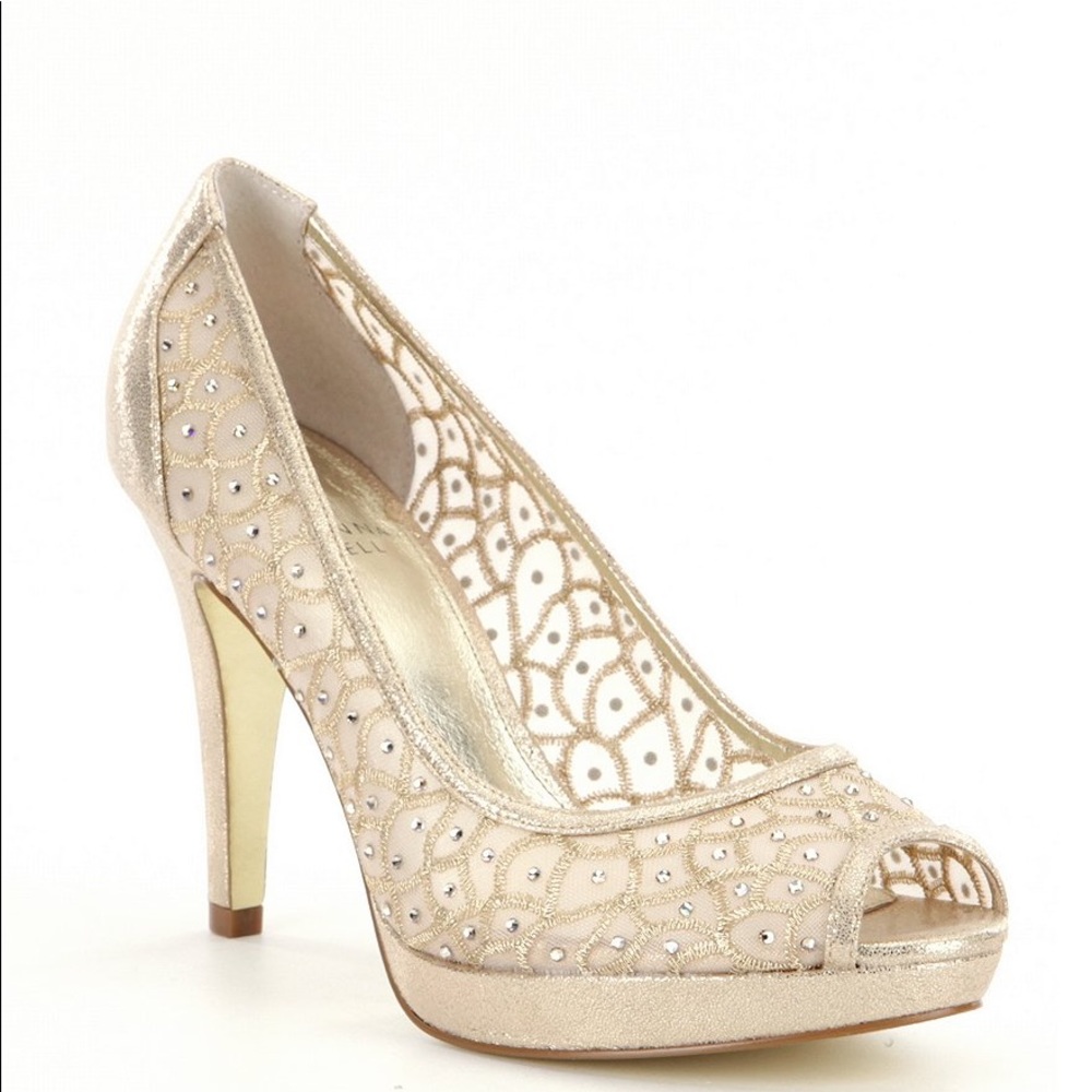 Adrianna Papell Foxy Gold Sterling Peep Toe Pump
